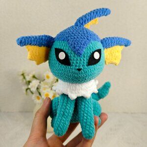 Handmade Amigurumi Crochet Pokemon Large Sitting Vaporeon Plushie